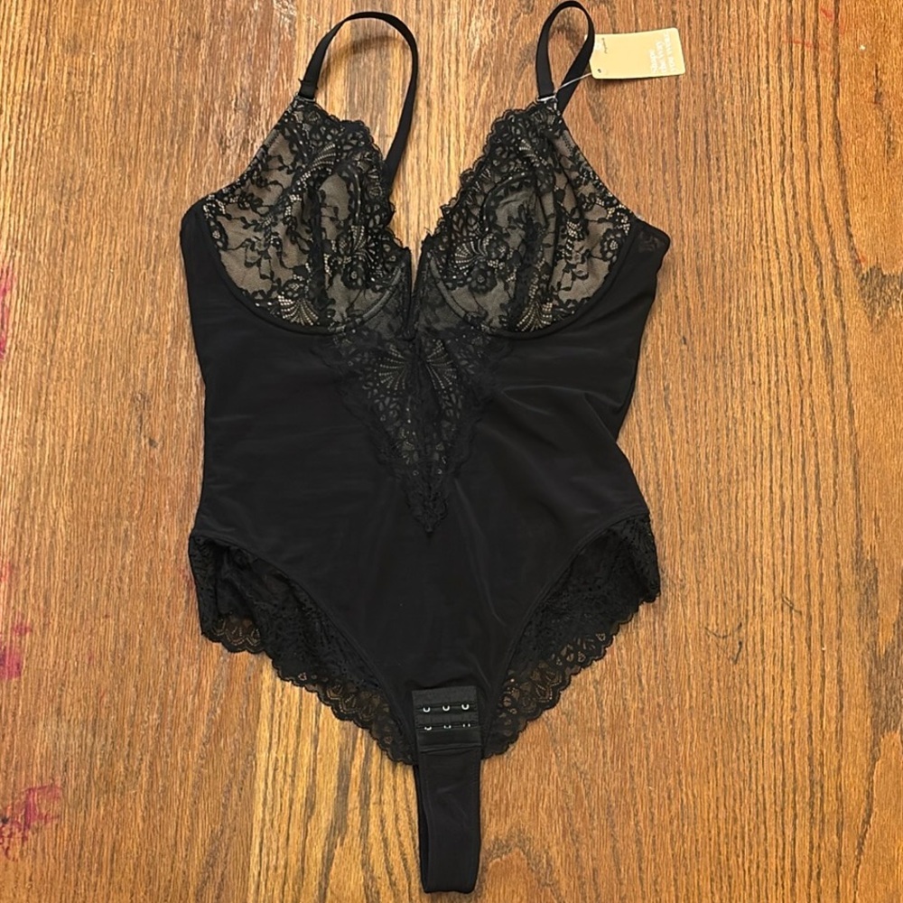 Popilush Elegant Black Lace Shapewear Bodysuit XL NWT